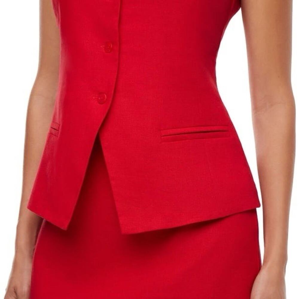 Express Women's Linen Blend Button-Up Tank Top Size M Red (Skirt Available) - Picture 6 of 7